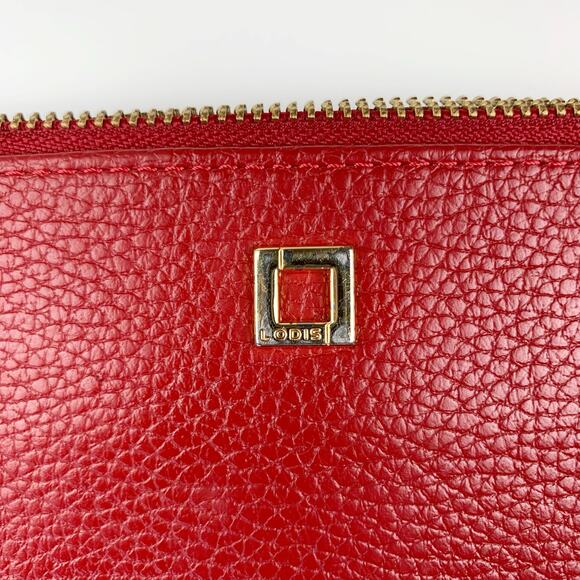 Lodis Wristlet Small Bag Purse Red Leather Zipper - Picture 4 of 12